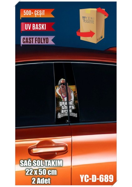 Araç Kapı Direk Kaplama Folyosu Gta San Andreas Desenli (Sağ Sol Takım) (2 Adet) - 22X50 cm