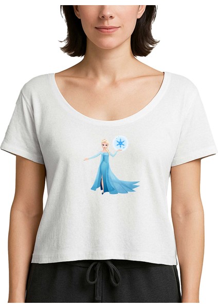 Karlar Ülkesi Elsa Siluet Beyaz Kadın Tişört
