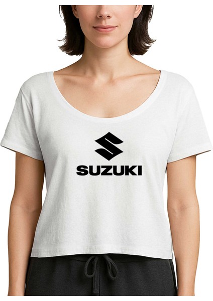 Suzuki Logo Text Black Beyaz Kadın Tişört