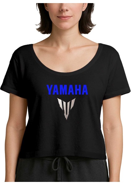 Yamha MT07 Logo Blue Siyah Kadın Tişört