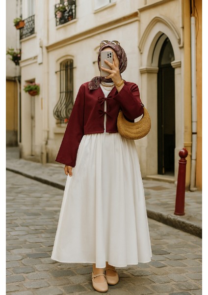 Kadın Bordo Kısa Kimono Ceket – Zarif ve Şık Kombin Parçası