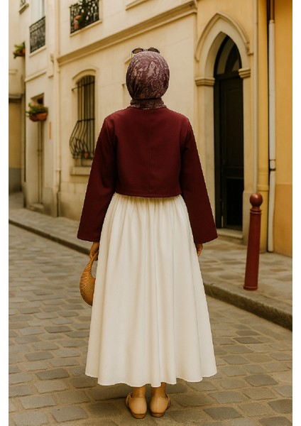 Kadın Bordo Kısa Kimono Ceket – Zarif ve Şık Kombin Parçası