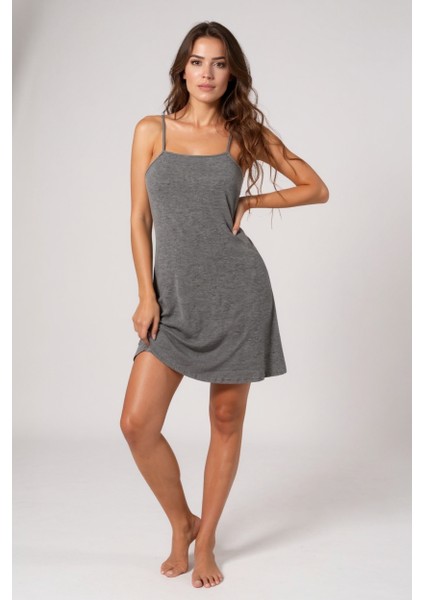 Kadın Gri Ip Askılı Penye Gecelik – Modern ve Şık Tasarım modelleri