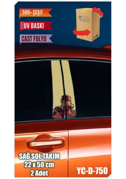 Araç Kapı Direk Kaplama Folyosu Gta Desenli (Sağ Sol Takım) (2 Adet) - 22X50 cm