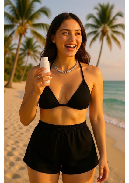 Kadın Siyah Şortlu Belden ve Boyundan Bağlamalı Bikini Takımı – Modern, Konforlu ve Günlük Kombinlere Uygun fırsatları