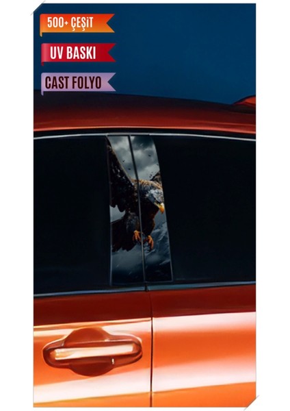 Araç Kapı Direk Kaplama Folyosu Kartal Desenli (Sağ Sol Takım) (2 Adet) - 22X50 cm