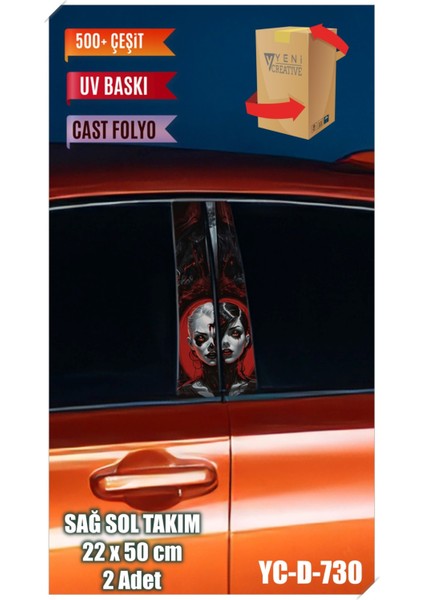 Araç Kapı Direk Kaplama Folyosu Kadın Desenli (Sağ Sol Takım) (2 Adet) - 22X50 cm