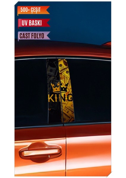 Araç Kapı Direk Kaplama Folyosu King Desenli (Sağ Sol Takım) (2 Adet) - 22X50 cm