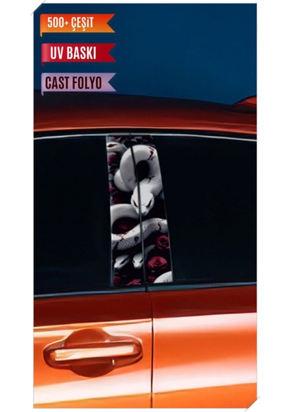 Araç Kapı Direk Kaplama Folyosu Yılan Desenli (Sağ Sol Takım) (2 Adet) - 22X50 cm