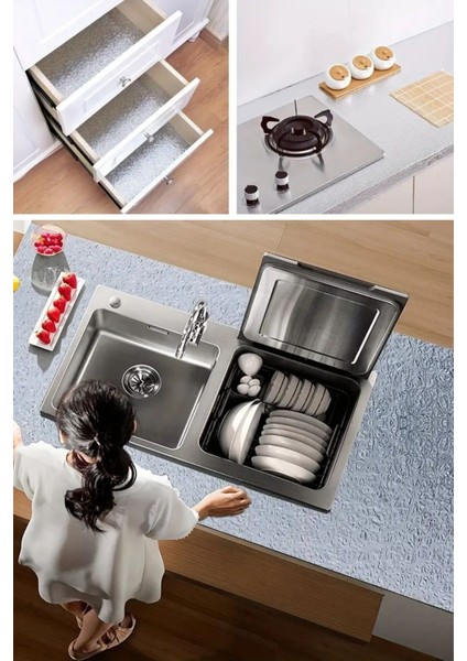 Buffer® Rulo Gümüş Alüminyum Folyo Duvar Kağıdı, Kendinden Yapışkanlı Raf Içi, Su Geçirmez Folyo 2 mt x 60 cm