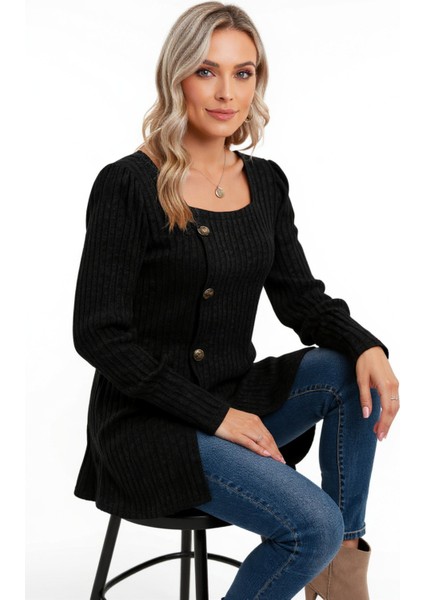 Kadın Uzun Kollu Düğmeli Mevsimlik Bluz – Yumuşak Dokulu, Esnek ve Sıcak Tutan Kumaş