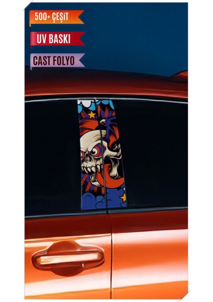 Araç Kapı Direk Kaplama Folyosu Kuru Kafa Desenli (Sağ Sol Takım) (2 Adet) - 22X50 cm