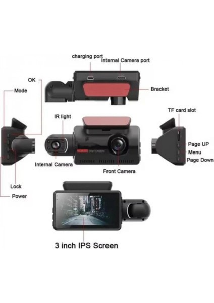 A68 Çift Lensli Full Hd 1080P Araç Içi Kamera 170 Geniş Açı, G-Sensör, 3" Lcd, Döngü Kayıt fırsatları