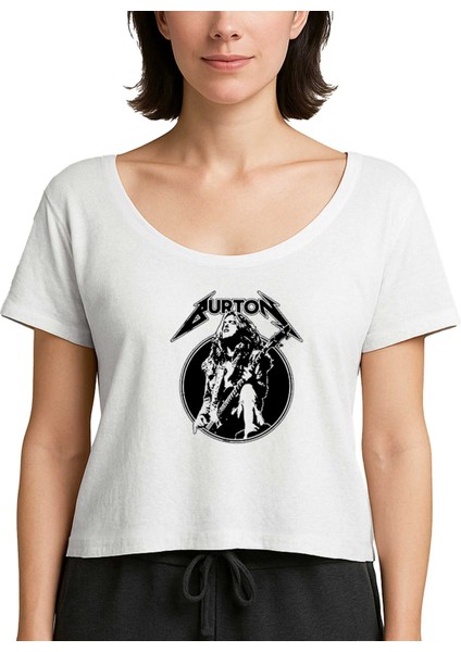 Metallica Cliff Burton Guitar Beyaz Kadın Tişört