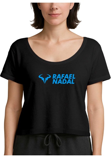 Rafael N. Blue Logo Text Siyah Kadın Tişört