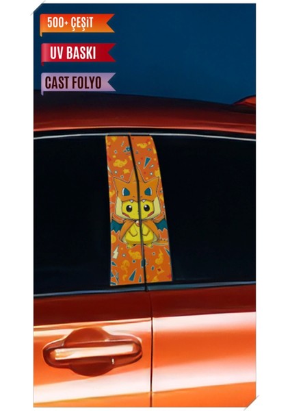 Araç Kapı Direk Kaplama Folyosu Pikachu Desenli (Sağ Sol Takım) (2 Adet) - 22X50 cm