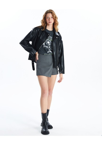 Yeni Sezon Kadın Beli Fermuarlı Düz Şort Etek