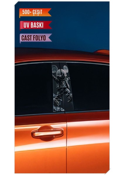 Araç Kapı Direk Kaplama Folyosu Desenli (Sağ Sol Takım) (2 Adet) - 22X50 cm Uyumlu