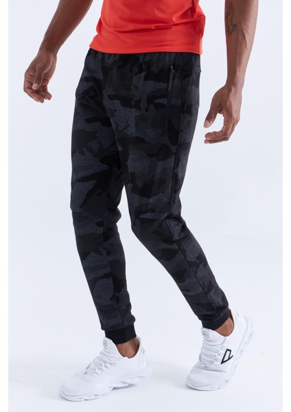 Siyah Kamuflaj Kamuflaj Desenli Dar Kalıp Jogger Erkek Eşofman Alt - 84754