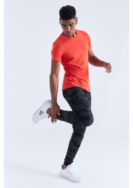 Siyah Kamuflaj Kamuflaj Desenli Dar Kalıp Jogger Erkek Eşofman Alt - 84754