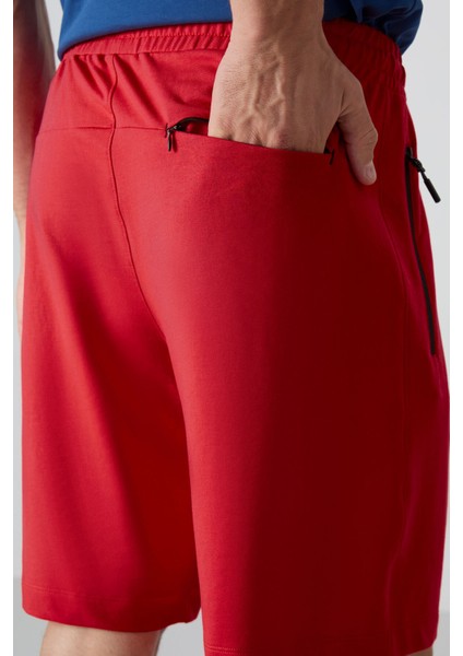 Kırmızı Gizli Fermuar Arka Cepli Bağcıklı Standart Kalıp Erkek Şort - 81136