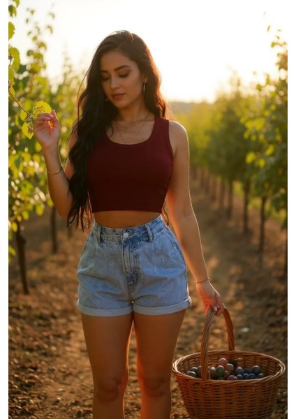 Kadın Bordo Kare Yaka Crop Top Bluz – Şık, Rahat ve Kolay Kombinlenebilir fiyatları