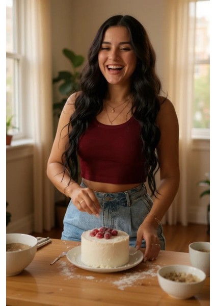 Kadın Bordo Kare Yaka Crop Top Bluz – Şık, Rahat ve Kolay Kombinlenebilir