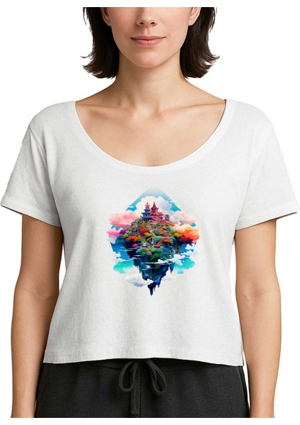 The Island On The Cloud Beyaz Kadın Tişört