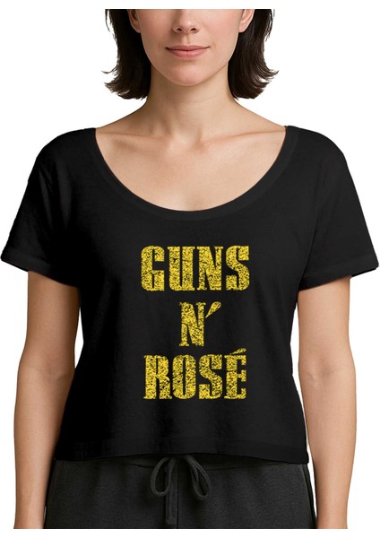 Guns N Rose Text Yellow Siyah Kadın Tişört