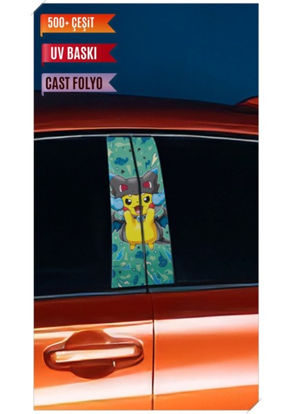 Araç Kapı Direk Kaplama Folyosu Pikachu Desenli (Sağ Sol Takım) (2 Adet) - 22X50 cm