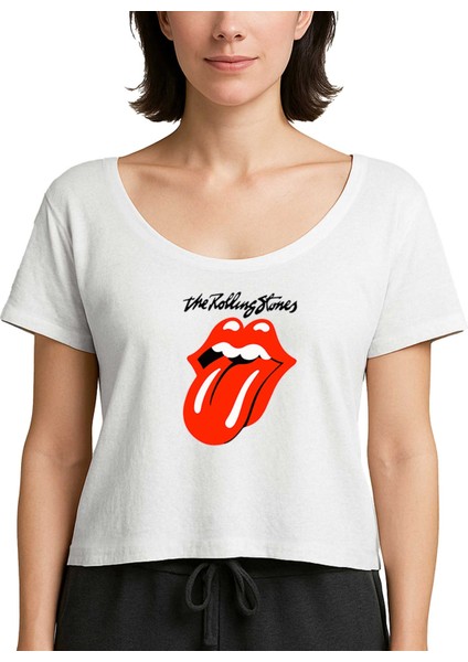The Rolling Stones Logo Beyaz Kadın Tişört
