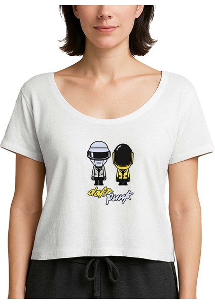 Daft Punk Cartoon Beyaz Kadın Tişört