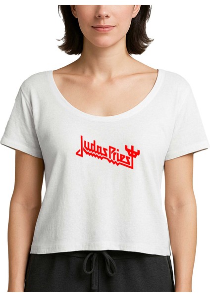 Judas Priest Logo 3 Beyaz Kadın Tişört