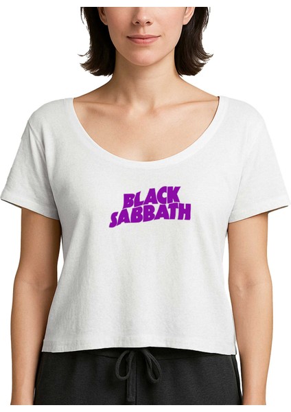 Black Sabbath Purple Yazı Beyaz Kadın Tişört
