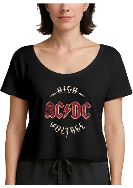 Ac Dc Logo Vintage Siyah Kadın Tişört