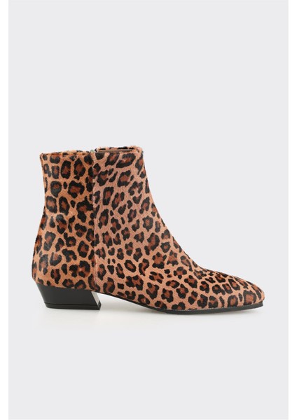 Taba Hayvan Desenli Deri Kadın Klasik Bot