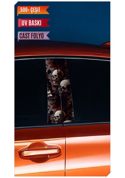 Araç Kapı Direk Kaplama Folyosu Kuru Kafa Desenli (Sağ Sol Takım) (2 Adet) - 22X50 cm