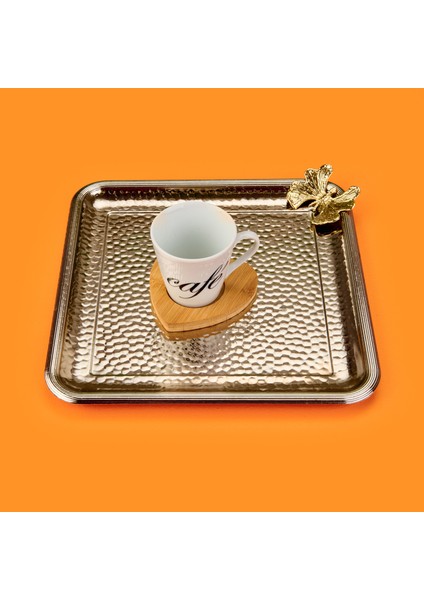 Kelebekli Kare Sunum Tepsisi - Gümüş - 23 cm fiyatları