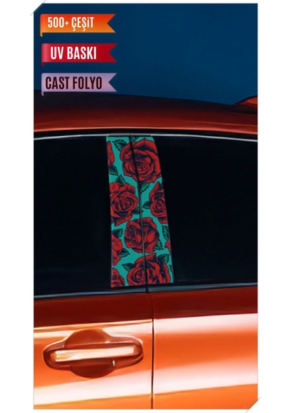 Araç Kapı Direk Kaplama Folyosu Gül Desenli (Sağ Sol Takım) (2 Adet) - 22X50 cm