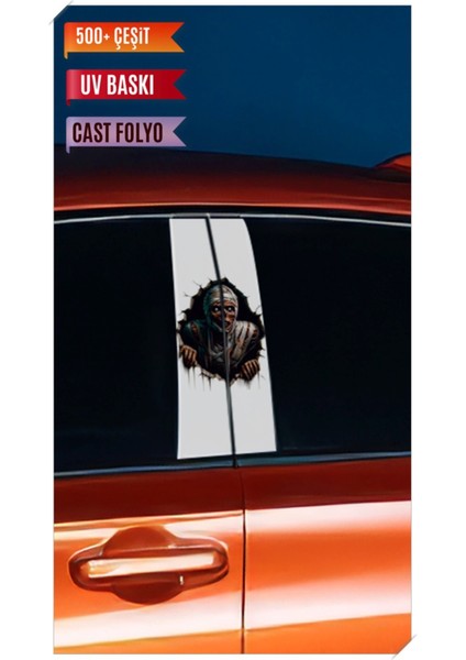 Araç Kapı Direk Kaplama Folyosu Canavar Desenli (Sağ Sol Takım) (2 Adet) - 22X50 cm