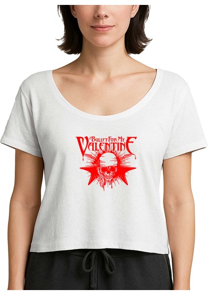 Bullet For My Valentine Skull Beyaz Kadın Tişört