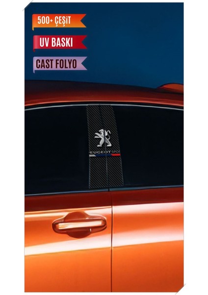 Araç Kapı Direk Kaplama Folyosu Peugeot Desenli (Sağ Sol Takım) (2 Adet) - 22X50 cm