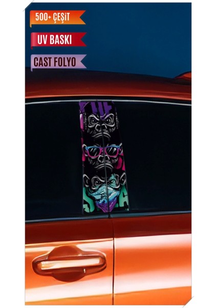 Araç Kapı Direk Kaplama Folyosu Maymun Desenli (Sağ Sol Takım) (2 Adet) - 22X50 cm