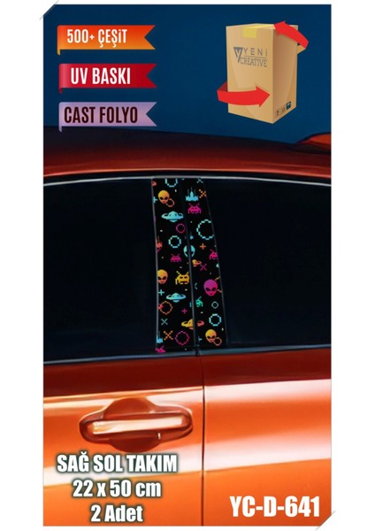 Araç Kapı Direk Kaplama Folyosu Desenli (Sağ Sol Takım) (2 Adet) - 22X50 cm