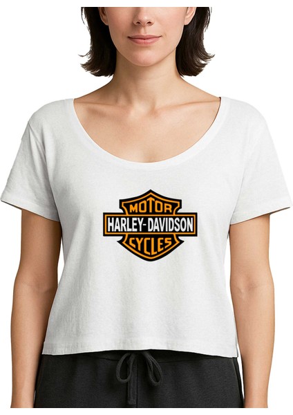 Harley Chopper Logo Beyaz Kadın Tişört