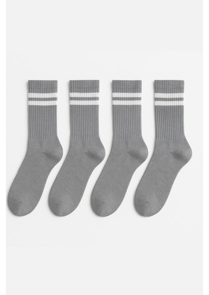 4'lü Paket Şeritli Soket Çorap Gri fiyatları