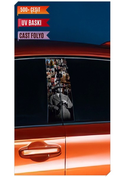 Araç Kapı Direk Kaplama Folyosu Atatürk Desenli (Sağ Sol Takım) (2 Adet) - 22X50 cm