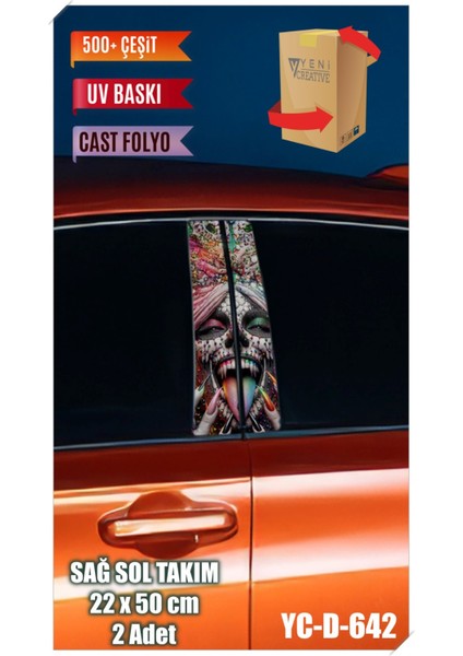 Araç Kapı Direk Kaplama Folyosu Kadın Desenli (Sağ Sol Takım) (2 Adet) - 22X50 cm