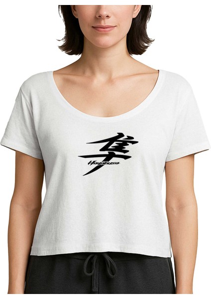 Hayabusa Logo Text Beyaz Kadın Tişört