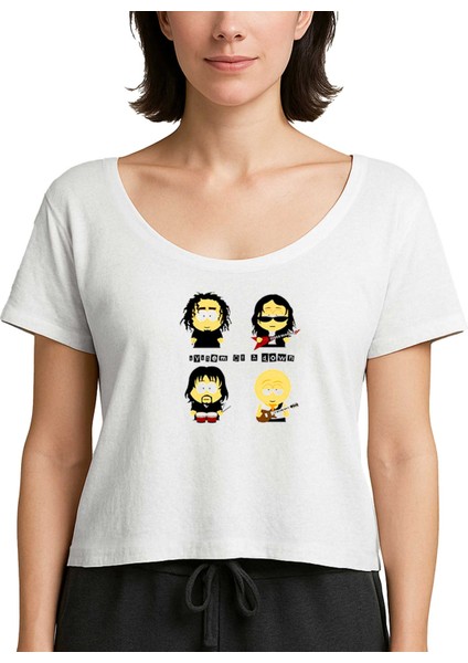 System Of A Down Cartoon Beyaz Kadın Tişört